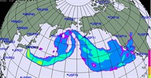 Độ rộng và đường đi của mây phóng xạ nếu Triều Tiên thử bom nhiệt hạch ở Thái Bình Dương