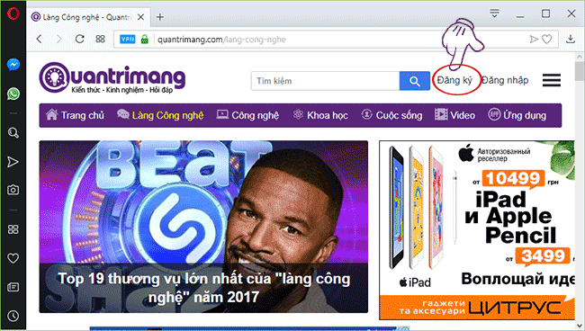 Chọn Đăng ký để tạo tài khoản