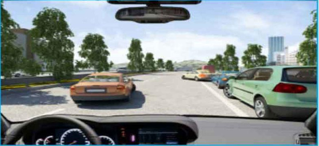 Câu hỏi 27: Phía trước có một xe đang lùi vào chỗ đỗ, xe con phía trước chuyển làn sang đường bên trái, bạn xử lý thế nào?