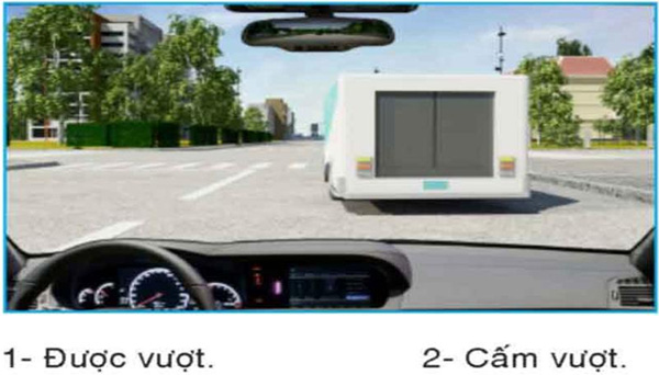 Câu hỏi 27: Người lái xe có được vượt xe tải để đi thẳng trong trường hợp này không?