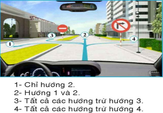 Câu hỏi 30: Người lái xe điều khiển cho xe chạy theo hướng nào là đúng quy tắc giao thông?