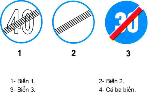 Câu hỏi 22: Trong các biển dưới đây, biển nào là biển báo hết hạn chế tốc độ tối đa?