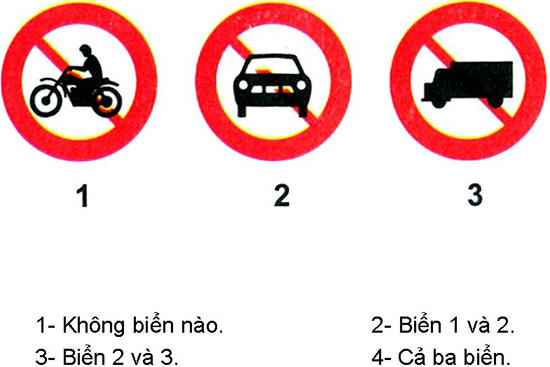 Câu hỏi 20: Khi gặp biển nào thì xe mô tô hai bánh được đi vào?